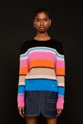 Women Maille - Women Striped Sweater, Multico striped front worn view
