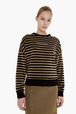Women Solid - Women Velvet Sweatshirt, Striped black/khaki front worn view