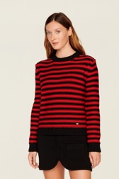Women Raye - Women Big Poor Boy Striped Sweater, Black/red details view 1
