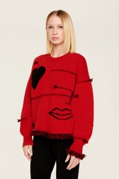 Women Charms Intarsia Wool Sweater Red details view 3