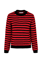 Women Raye - Women Big Poor Boy Striped Sweater Long Sleeves, Black/red front view