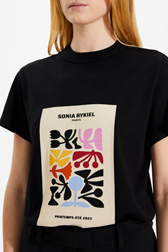 T-shirt en coton imprimé femme Noir vue de détail 2