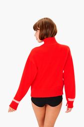Femme - Pull en laine cœurs SR, Rouge vue portée de dos