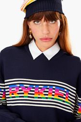 Women - Striped Oversize Sweater, Black/blue details view 2