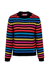 Women Raye - Women Big Poor Boy Striped Sweater Long Sleeves, Multico striped rf front view