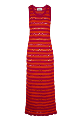 Women Ajoure - Women Long Openwork Striped Dress, Striped fuchsia/coral front view