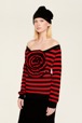 Women Maille - Women Striped Flower Sweater, Black/red details view 3