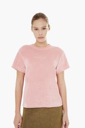 Women - Women Velvet T-shirt, Pink front worn view