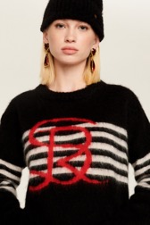 Women Maille - Women Tricolor Striped Sweater, Black details view 2