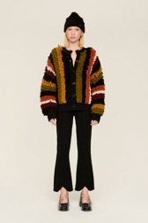 Women Bouclette Wool Jacket Multico crea striped details view 3