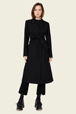 Women Solid - Women Long Black Wool Blend Coat, Black details view 1