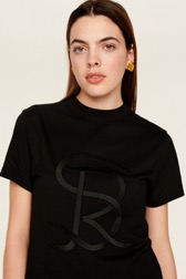 T-shirt jersey de coton femme Noir vue de détail 1