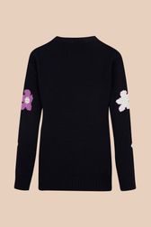 Women - Long Sleeve Sweater with Floral Pattern, Black back view