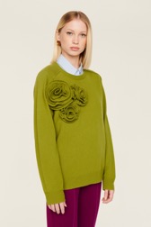 Women Maille - Women Wool Flowers Sweater, Pistachio details view 2
