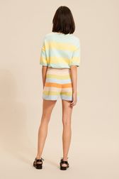 Women - Mesh Shorts with Multicolored Pastel Stripes, Multico back worn view