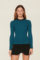 Women Raye - Women Multicoloured Striped Rib Sock Knit Sweater, Striped black/pruss.blue details view 1