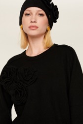 Femme Maille - Pull laine fleur en relief femme, Noir vue de détail 1