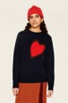Women Maille - Women Heart Print Sweater, Night blue front worn view