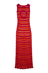 Women Ajoure - Women Long Openwork Striped Dress, Striped fuchsia/coral back view