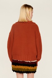 Women Maille - Two-Tone Knitted Bomber, Red back worn view