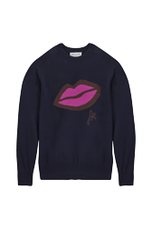 Women Maille - Women Lip Print Sweater, Night blue front view