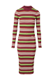 Women Maille - Multicolored Striped Long Dress, Multico emerald striped front view