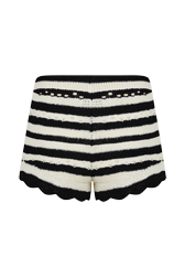 Women Ajoure - Women Two-Colour Openwork Striped Shorts, Black/ecru front view