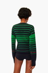 Women - Iconic Rykiel Multicolored Stripes Sweater, Green back worn view