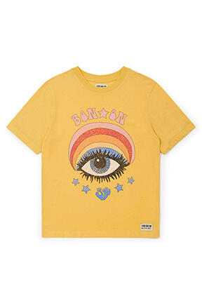 Girls Solid - BONTON x Sonia Rykiel Printed Cotton Girl Oversized T-shirt, Yellow front view