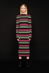 Women Multicolor Striped Maxi Dress Multico black striped front worn view