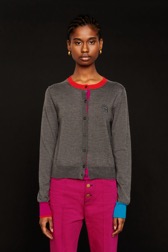 Women Maille - Women Multicolor Wool Cardigan, Grey front worn view