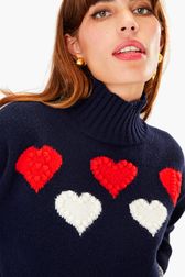 Women - Woolen SR Hearts Sweater, Black/blue details view 2