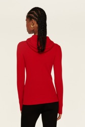 Women Maille - Ribbed Wool Hoodie, Red back worn view