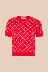 Women - Short Sleeve Jacquard Pullover, Red front view