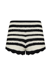 Women Two-Colour Openwork Striped Shorts Black/ecru back view