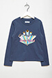 Girls Solid - Wonder Woman Printed Girl Long-Sleeved T-shirt, Blue front worn view