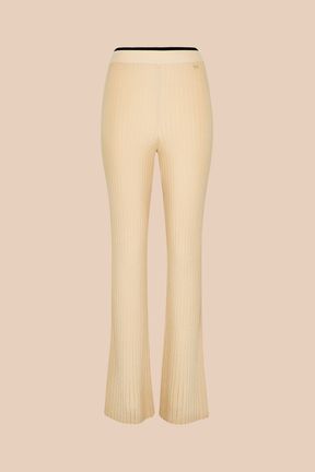Ribbed Knit Flare Pants Camel front view