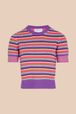 Women - Women Pastel Multicolor Striped Short Sleeve Sweater, Lilac front view