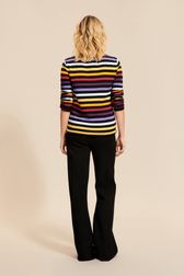 Women Multicolor Striped Sweater Black back worn view