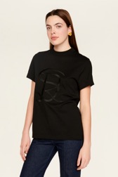 Femme Uni - T-shirt jersey de coton femme, Noir vue de détail 3
