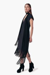 Women - Fringed dress with scarf, Night blue back worn view