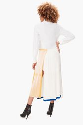 Women - Long Dress With Trompe L'oeil Effect, White back worn view