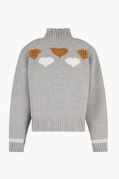Women - Woolen SR Hearts Sweater, Grey front view