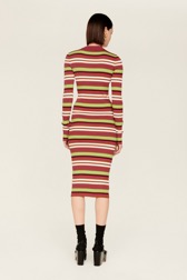 Women Maille - Women Multicolor Striped Maxi Dress, Multico emerald striped back worn view