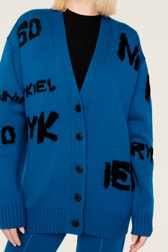 Women Maille - Women Sonia Rykiel logo Wool Grunge Cardigan, Blue duck details view 3