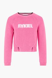Women - Wool Merinos Rykiel Sweater, Pink front view