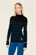 Women Maille - Women Ribbed Wool Hoodie, Striped black/pruss.blue details view 2