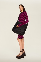 Women Raye - Women Rib Sock Knit Striped Maxi Dress, Black/fuchsia details view 3
