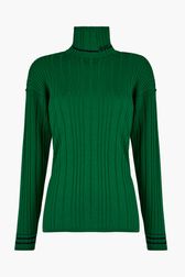 Women - "SR" Black Turtleneck Sweater, Green front view