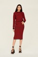 Women Raye - Women Poor Boy Striped Wool Maxi Skirt, Black/red front worn view